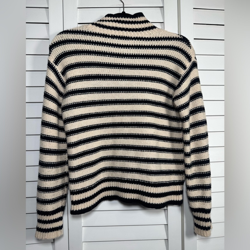 J. Crew Women’s Striped Black & Cream Mockneck Sweater Jewel Button Detail Small - Picture 7 of 13